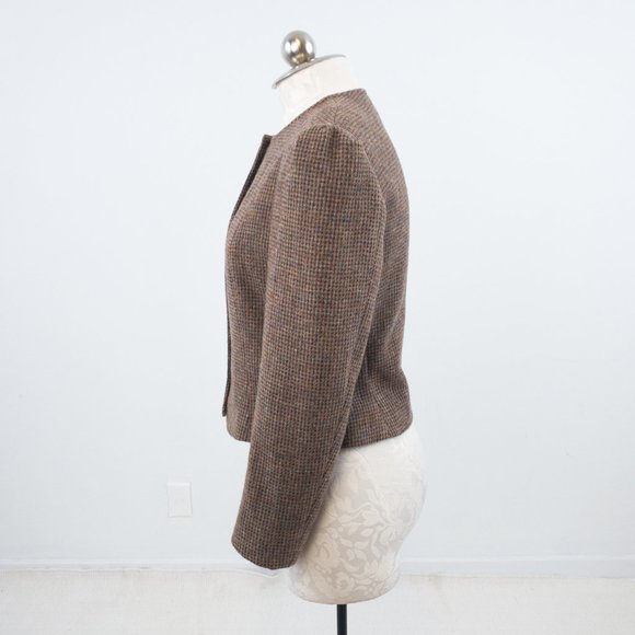 Vintage 70s M Cropped Tweed Blazer Jacket Brown - Picture 3 of 12